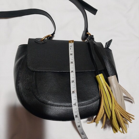 Juliana purse black faux leather saddle bag with yellow & cream tassels shoulder - Picture 6 of 7